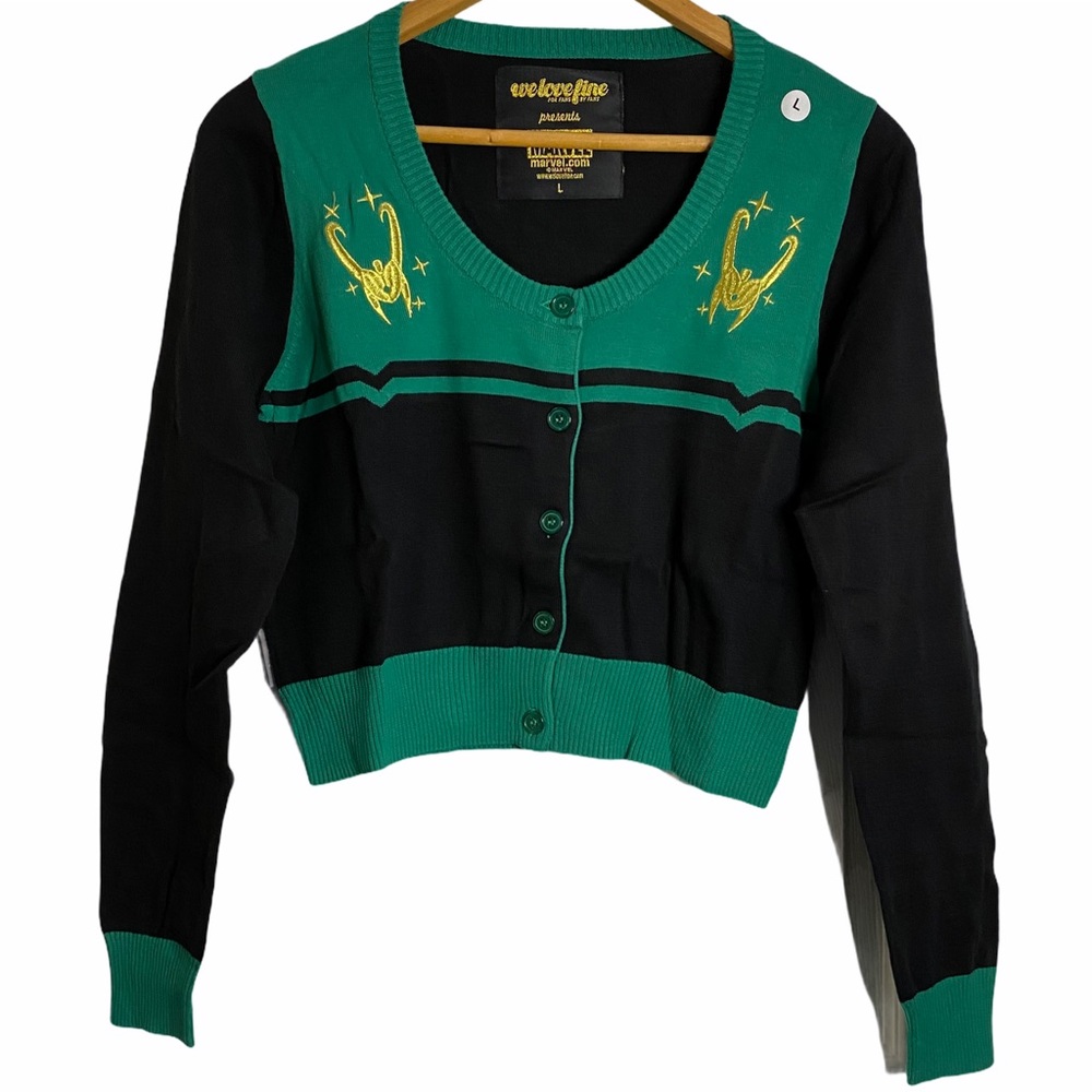 Marvel Loki Embroidered Knit Crop Cardigan L